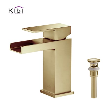 Kibi Waterfall Single Handle Bathroom Vanity Sink Faucet with Pop Up Drain C-KBF1004BG-KPW100BG